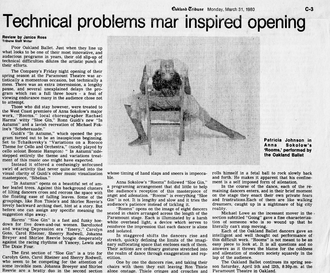 Oakland Tribune performance review by Janice Ross, "Rooms" by Anna Sokolow